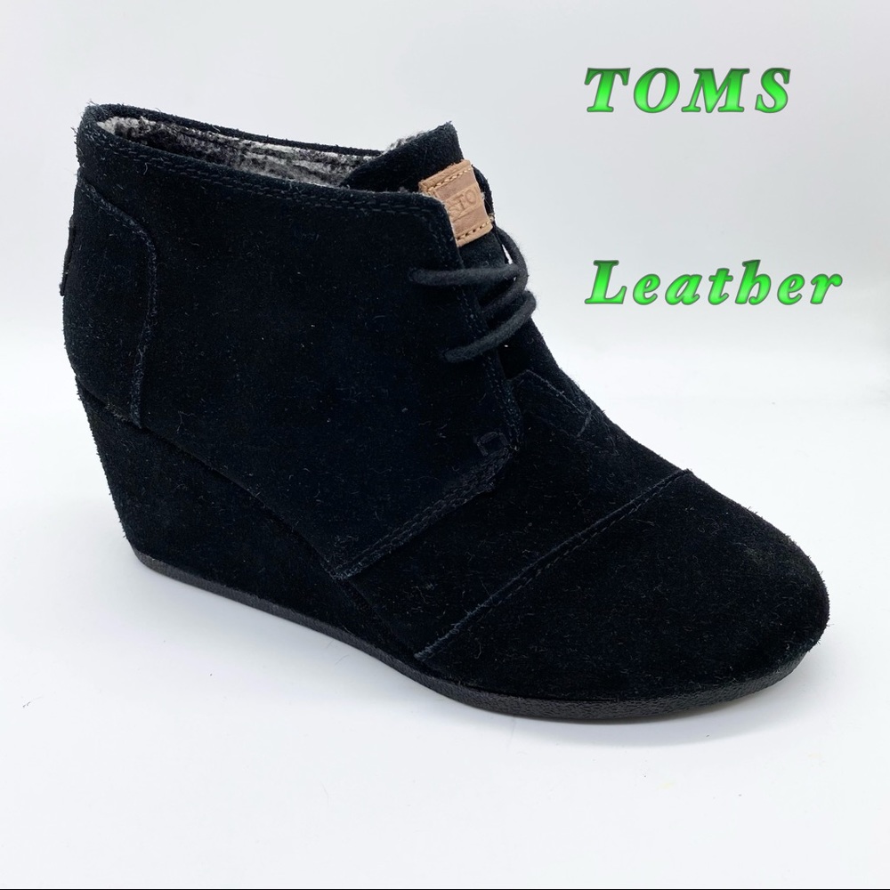 Toms-Black Suede Wedge Booties 7.5